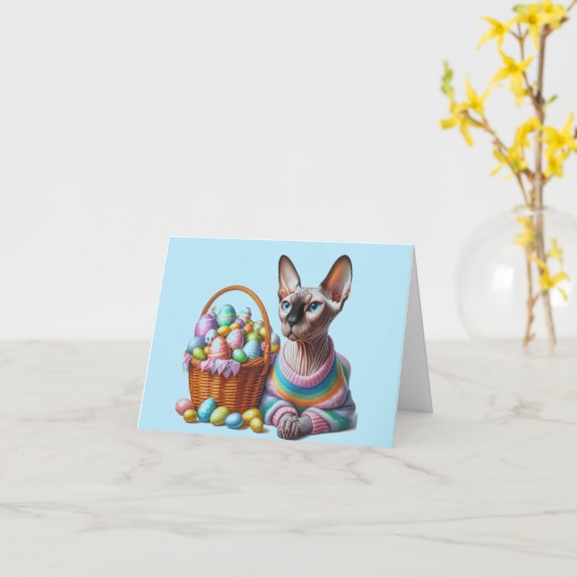 Sphynx Easter Downloadable Greeting Card (Yellow Flower)