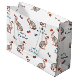 Sphynx Hairless Cat Santa Claus Hat Christmas Large Gift Bag