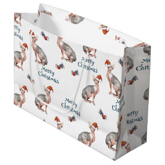 Sphynx Hairless Cat Santa Claus Hat Christmas Large Gift Bag