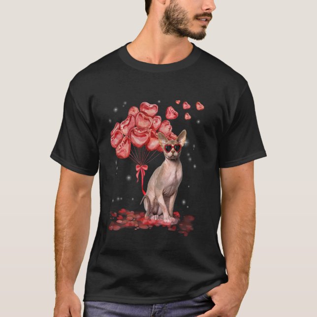 Sphynx Heart Valentines Day Cat Dad Mum T-Shirt (Front)