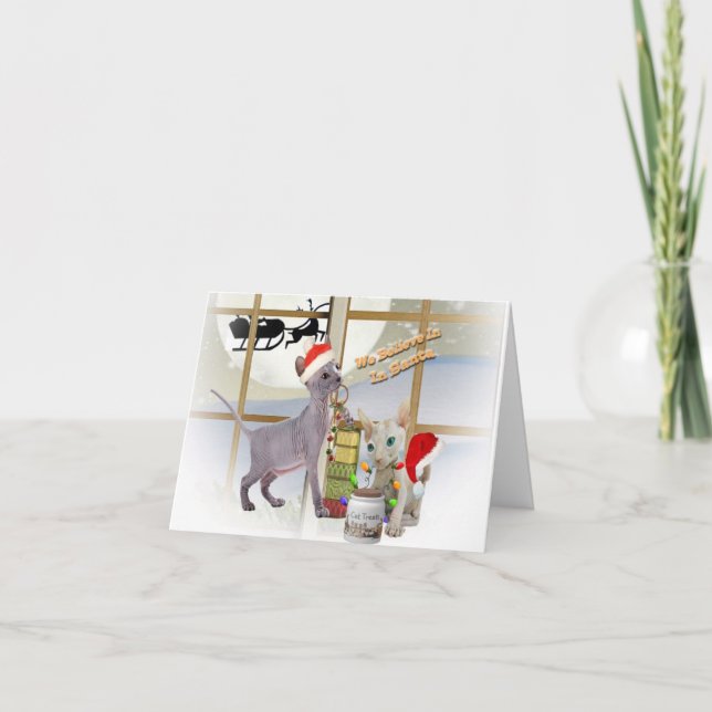 Sphynx Kitten's Believe In Santa Holiday Card (Front)