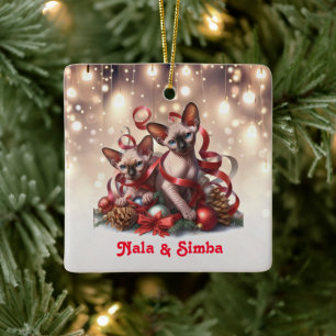 Sphynx Kittens Christmas  Ceramic Ornament