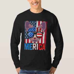 Sphynx Merica 4th Of July Cat American Meowica Hai T-Shirt