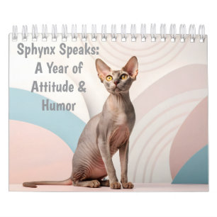 Sphynx Speaks: Editable Monthly Cat Humor Art Calendar