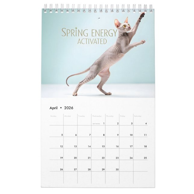 Sphynx Speaks: Editable Monthly Cat Humor Art Calendar (Apr 2026)