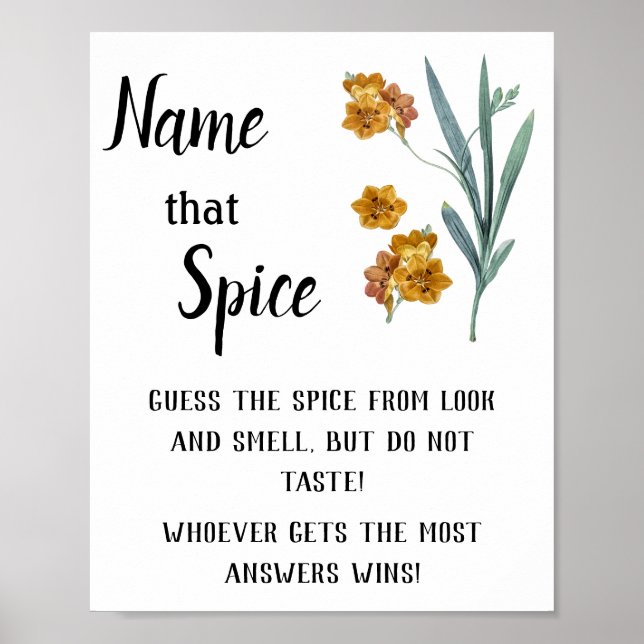 "Spice It Up: Name That Spice Bridal Shower Game" Poster (Front)