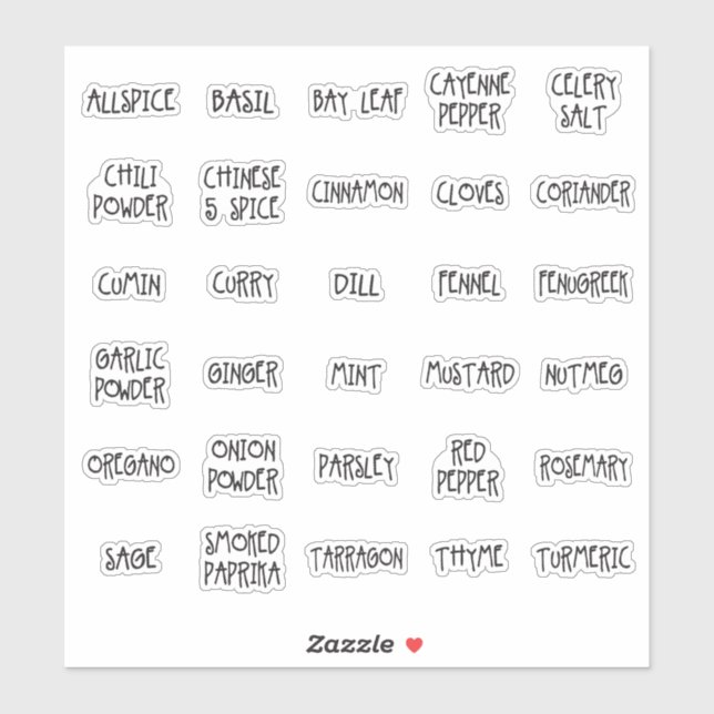 Spice jar labels casual font (Sheet)
