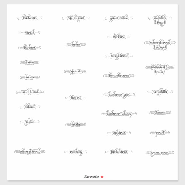 Spice Jar Labels German Middleast, Indian and Asia (Sheet)