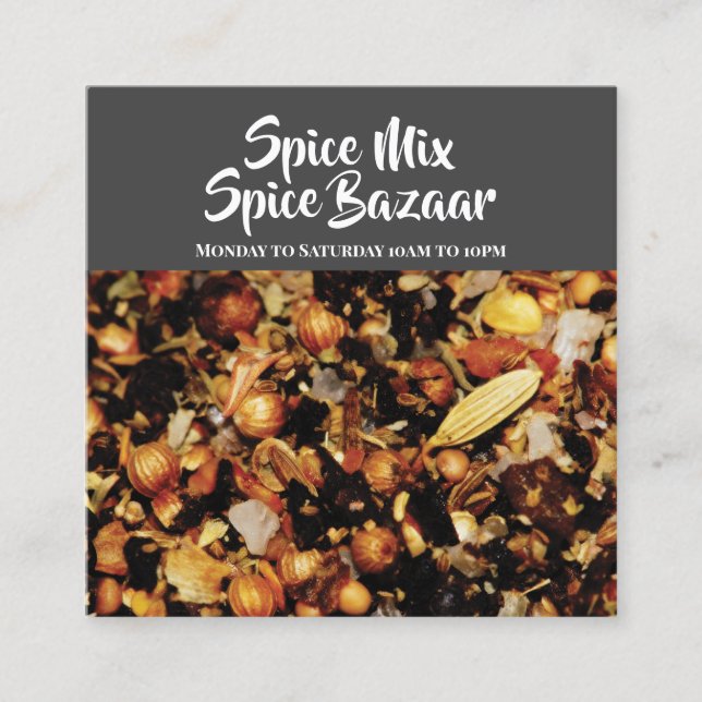 Spice mix photograph grey white modern chic square business card (Front)