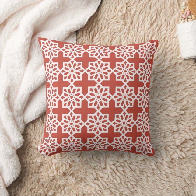Spice Red Moroccan Star Pattern Tile Throw Pil Cushion (Blanket)