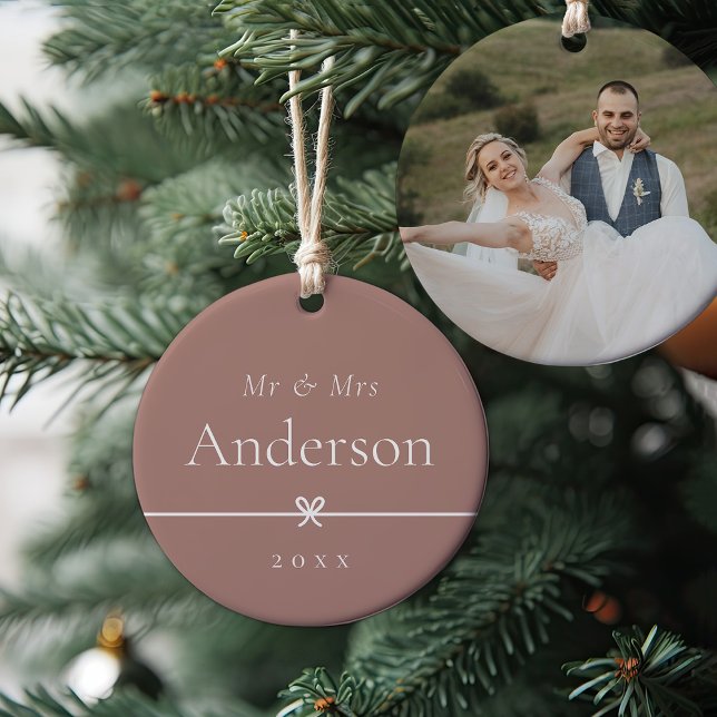 Spice | Simple Minimal Bow Wedding Photo Ceramic Tree Decoration (Creator Uploaded)