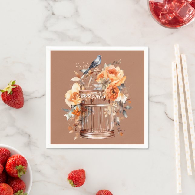 Spiced Cider Orange Gold Blue Birdcage Napkin (Insitu)