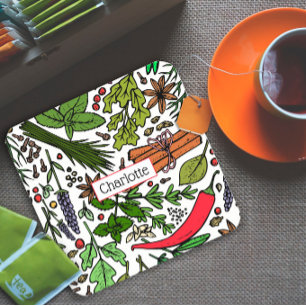 Spices pattern custom name black square paper coaster