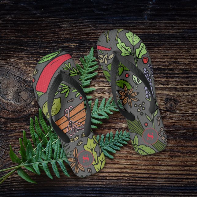 Spices pattern custom name grey flip flops (Creator Uploaded)