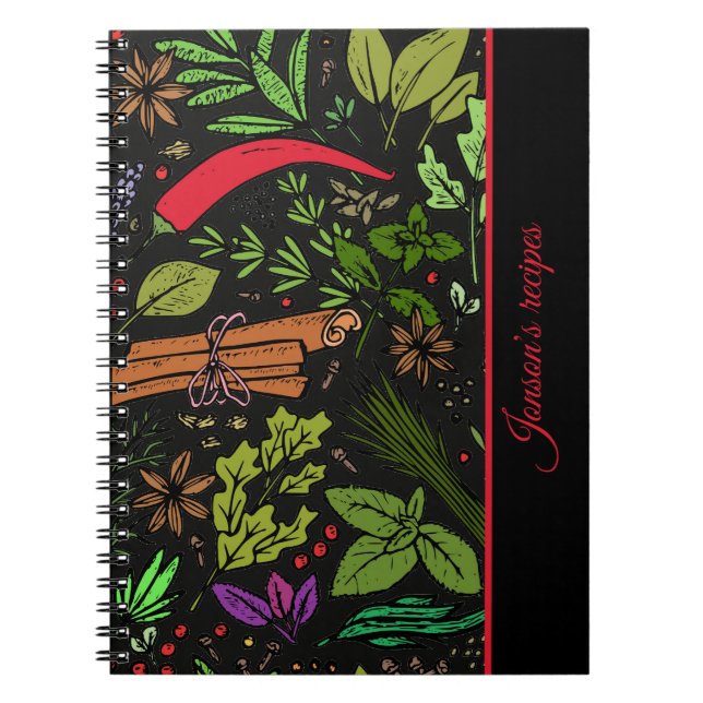 Spices pattern kitchen black Spiral Photo Notebook (Front)