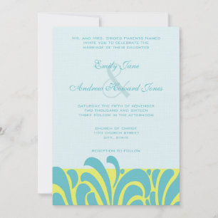 Spicy Aqua Lime Swirl Pattern Wedding Invitation