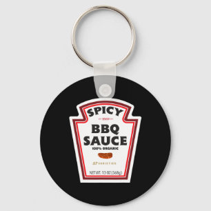 Spicy Bbq Sauce Bottle Label Funny Halloween Costu Key Ring