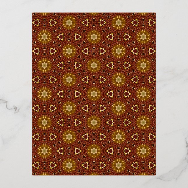 Spicy Brown Yellow Masala Pattern Foil Holiday Postcard (Front)