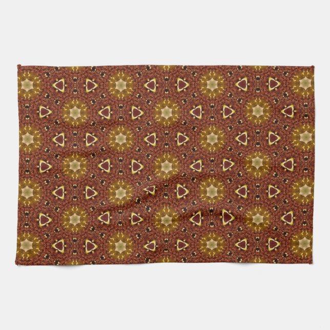 Spicy Brown Yellow Masala Pattern Tea Towel (Horizontal)