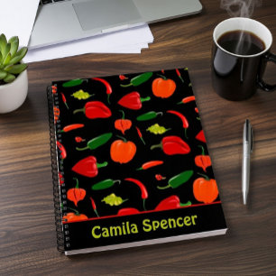 Spicy Chili Pepper Pattern Personalized  Notebook