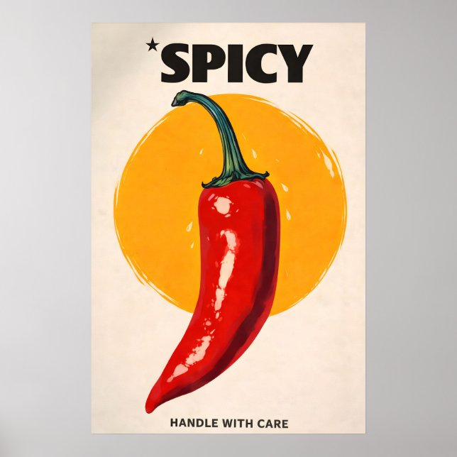 Spicy Chilli Pepper Poster, Retro Kitchen Wall Art (Front)