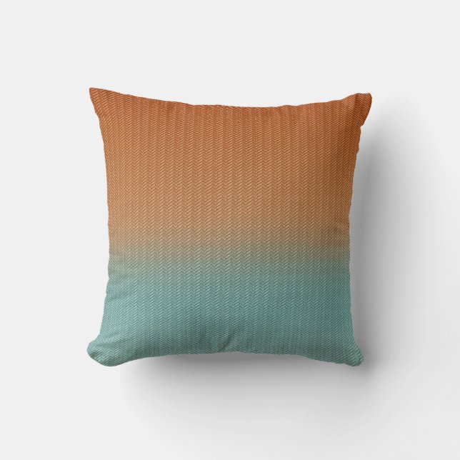 Spicy Cinnamon Brown Turquoise Blend Herringbone Cushion (Front)