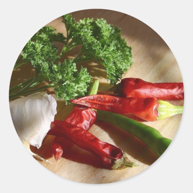 Spicy cuisine art classic round sticker (Front)
