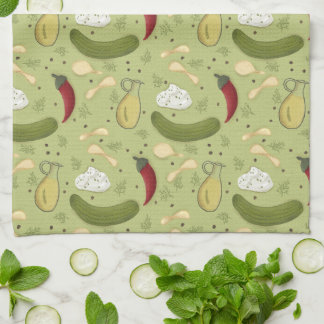 Spicy dill pickle Potato chip design Tea Towel