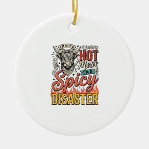 Spicy Disaster Highland Cow Vintage Western Shirt Ceramic Tree Decoration