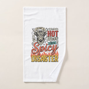 Spicy Disaster Highland Cow Vintage Western Shirt Hand Towel