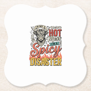 Spicy Disaster Highland Cow Vintage Western Shirt Paper Coaster