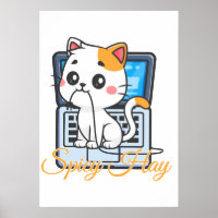 Spicy Hay Funny Cat Biting Cord Kawaii Art