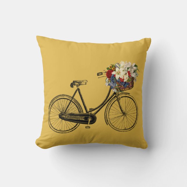 Spicy Hot Mustard bicycle flower  Throw pillow (Front)