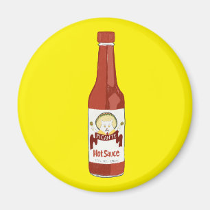 Spicy Hot Sauce Cat Sombrero Fun on Yellow Magnet