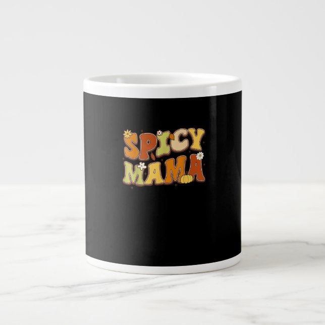 Spicy Mama Happy It’s Fall Y’all Groovy Retro Large Coffee Mug (Front)