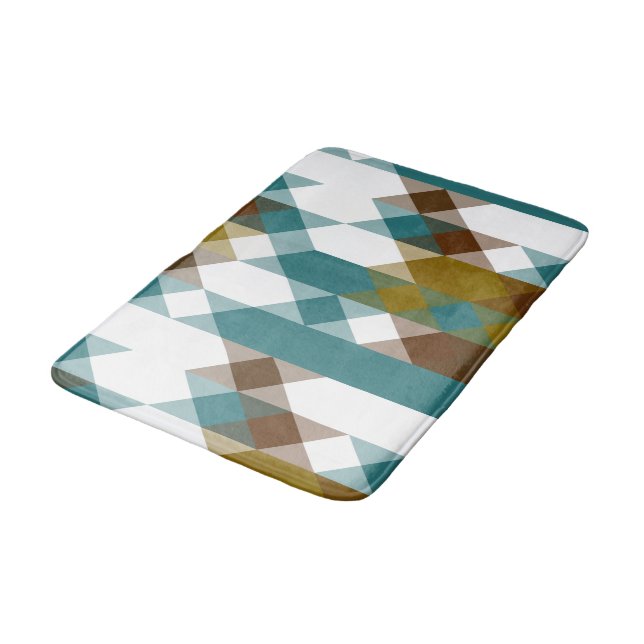 spicy mustard, faded jade, white and nutmeg  bath mat (Angled)