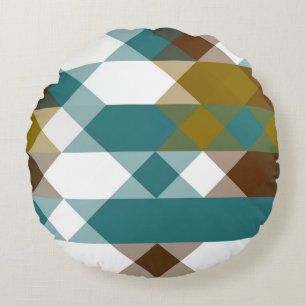 spicy mustard, faded jade, white and nutmeg  round cushion