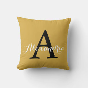 Spicy Mustard Yellow Solid Colour Modern Monogram Cushion