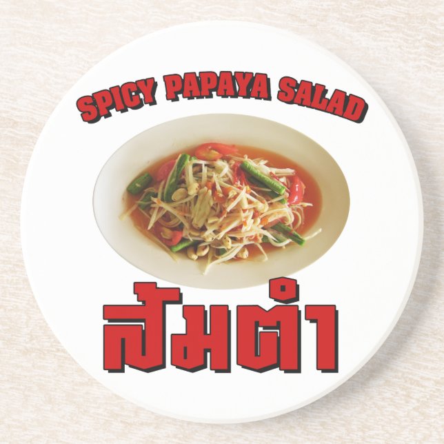Spicy Papaya Salad [Som Tam] ... Thai Lao Food Coaster (Front)