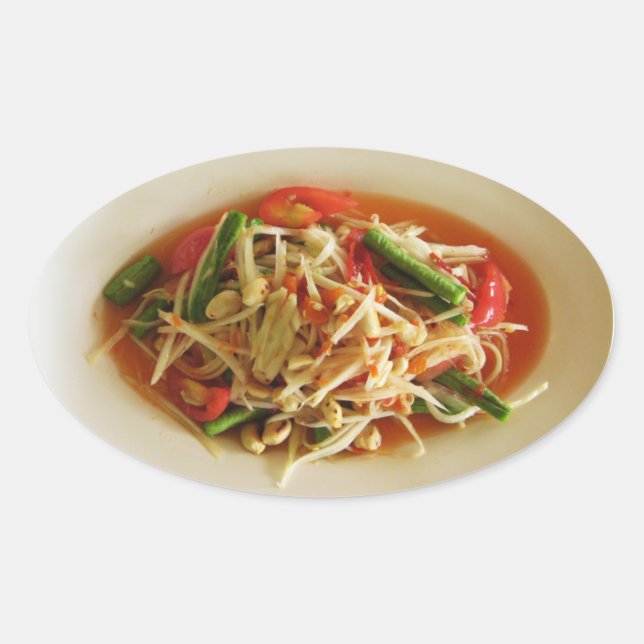 Spicy Papaya Salad [Som Tam] ... Thai Lao Food Oval Sticker (Front)