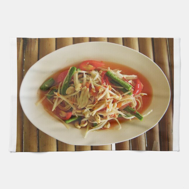 Spicy Papaya Salad [Som Tam] ... Thai Lao Food Tea Towel (Horizontal)