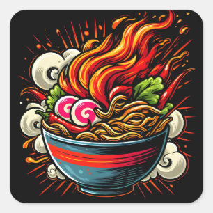 Spicy Ramen Japanese Noodle Street Art Square Sticker