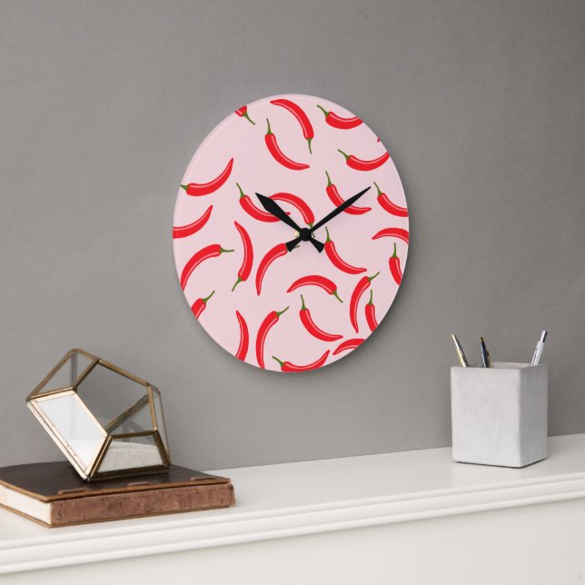 Spicy Red Chilli Pattern Large Clock (Office)