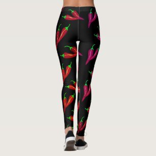 Spicy red chilli pattern, peppers at black, hot 2 leggings