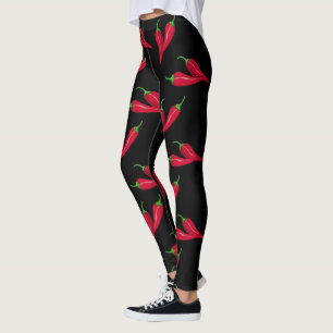 Spicy red chilli pattern, peppers at black, hot leggings