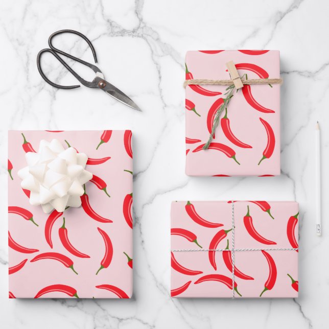 Spicy Red Chilli Pattern Wrapping Paper Sheet (Front)