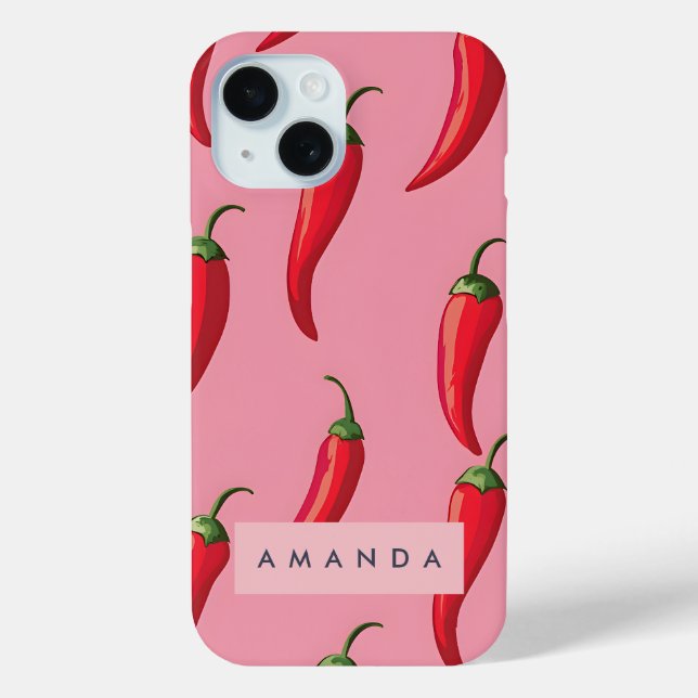 Spicy Red Chilli Pepper Pattern on Pink Background Case-Mate iPhone Case (Back)