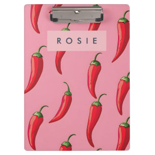 Spicy Red Chilli Pepper Pattern on Pink Background Clipboard