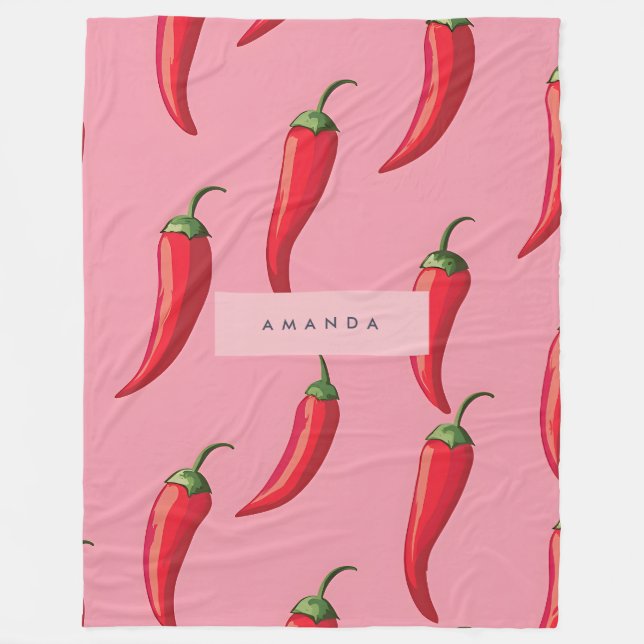 Spicy Red Chilli Pepper Pattern on Pink Background Fleece Blanket (Front)