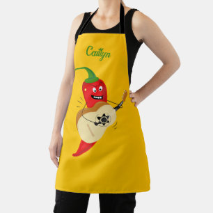 Spicy Red Chilli Pepper Playing Guitar Fun Apron